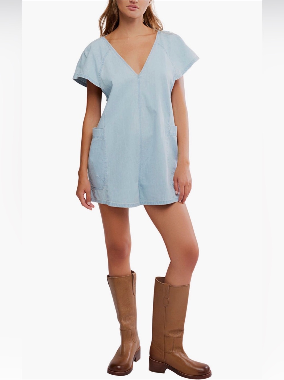 Free People - Free Fall Denim Romper Water Blue Size Medium NWT